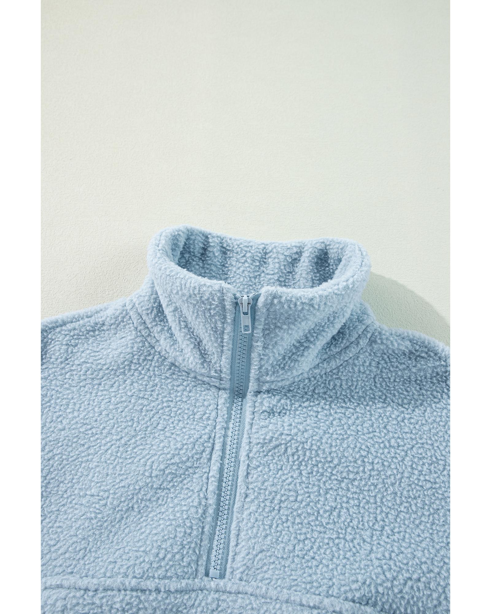 Myosotis Collared Zipper Drop Shoulder Fleece Sweatshirt - Image 2