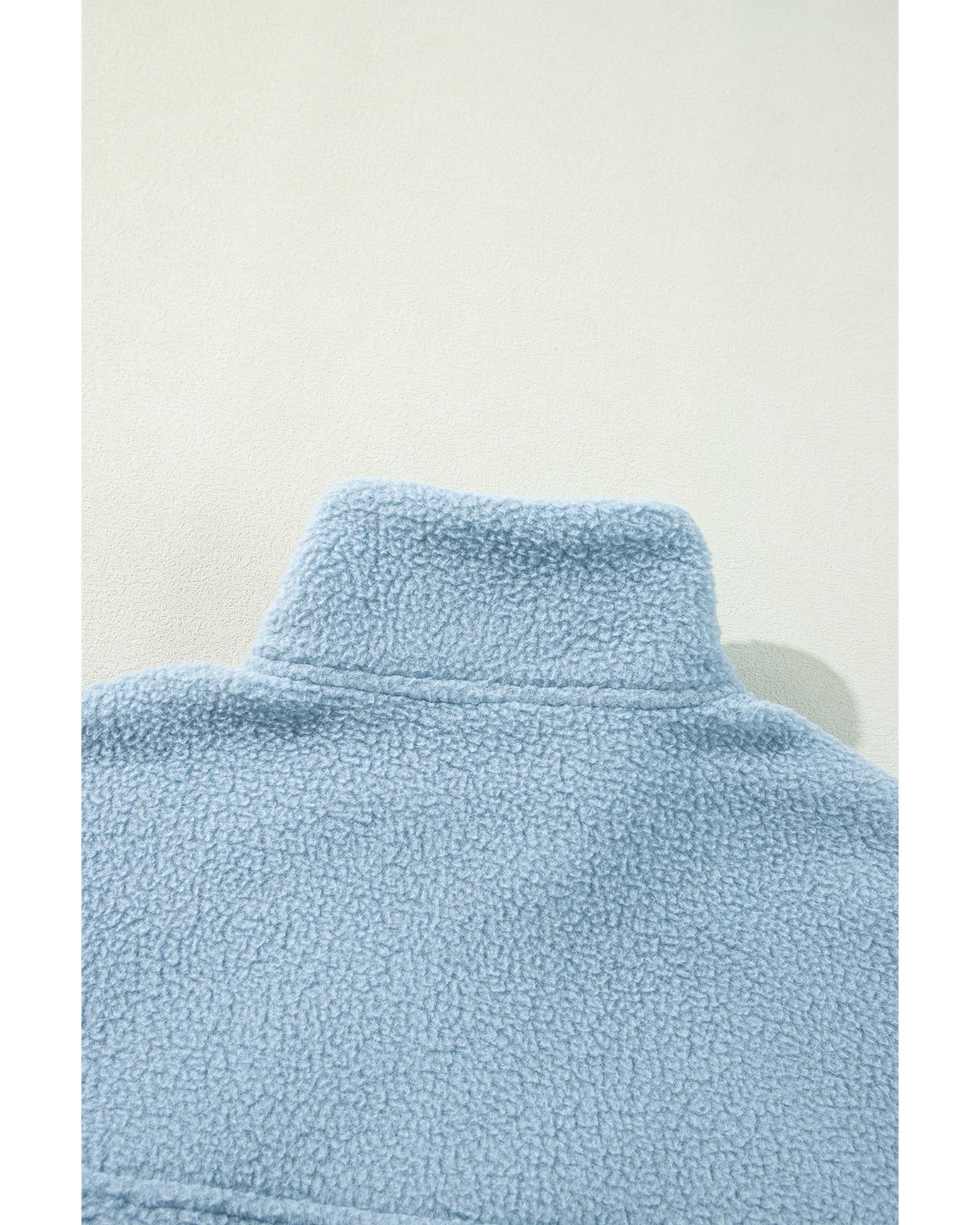 Myosotis Collared Zipper Drop Shoulder Fleece Sweatshirt - Image 3