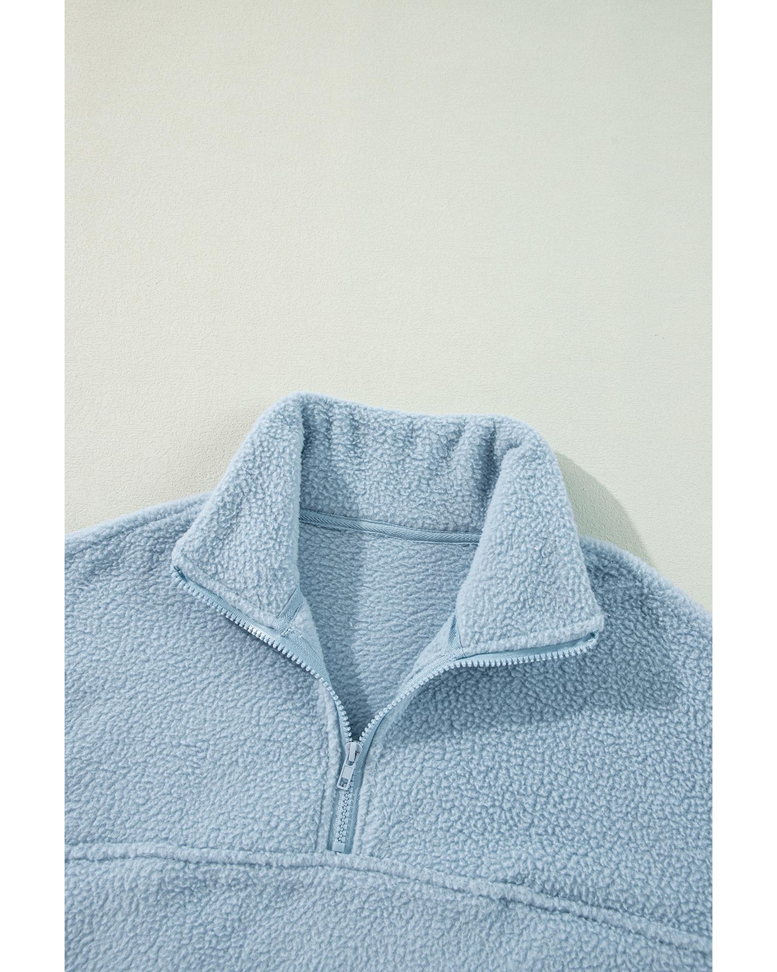 Myosotis Collared Zipper Drop Shoulder Fleece Sweatshirt - Image 6