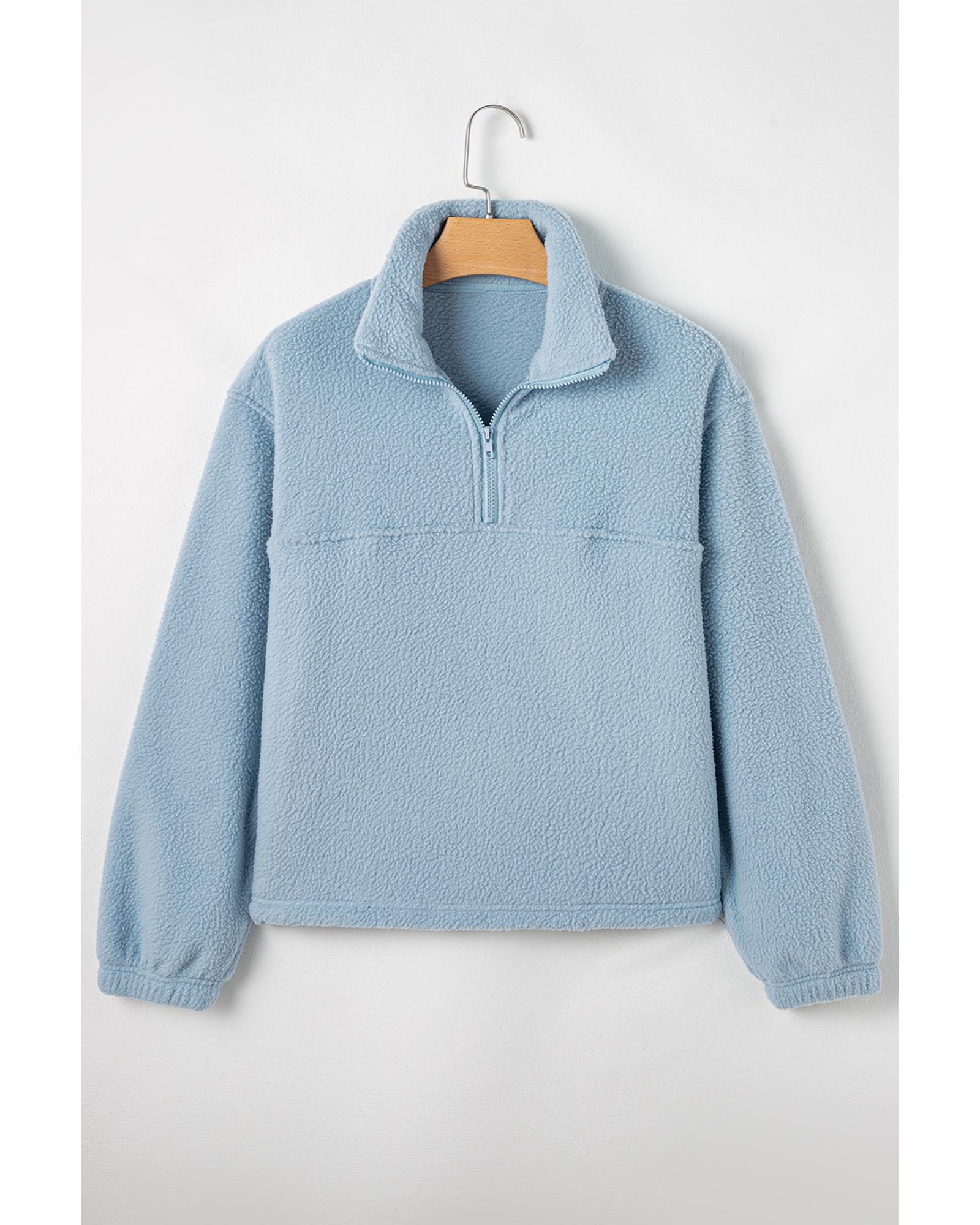 Myosotis Collared Zipper Drop Shoulder Fleece Sweatshirt - Image 7