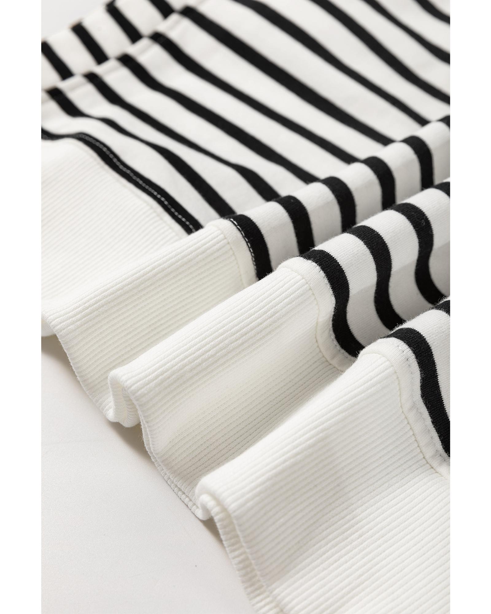 Black Stripe Raglan Sleeve Side Slits Loose Sweatshirt