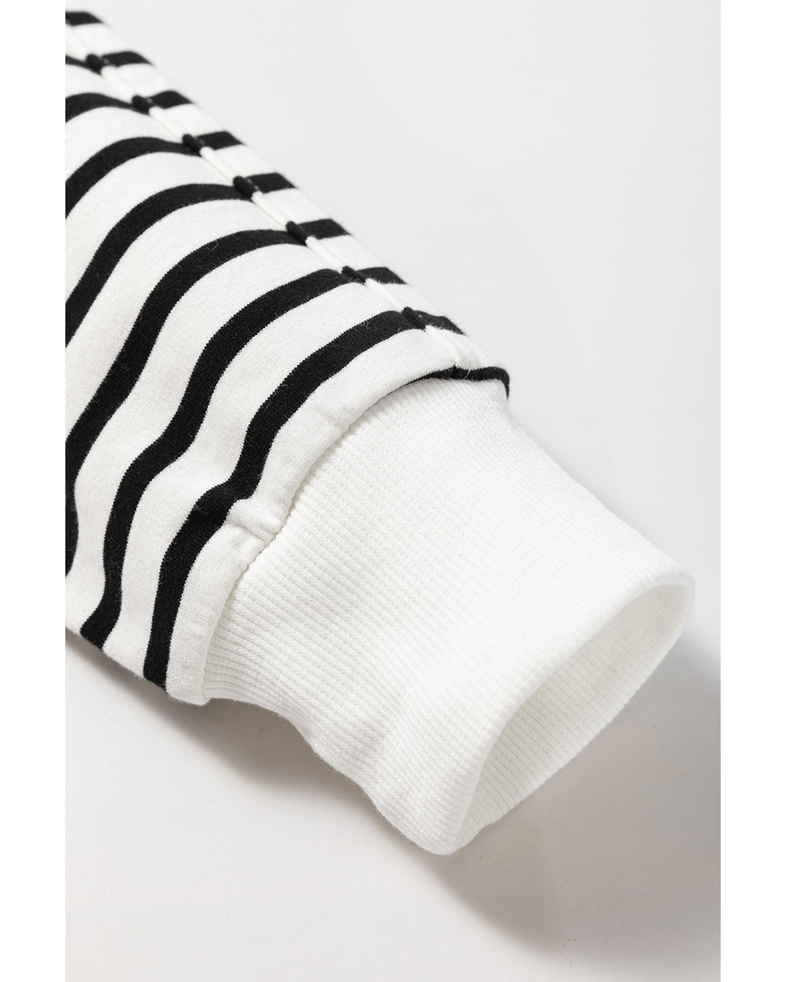 Black Stripe Raglan Sleeve Side Slits Loose Sweatshirt - Image 3