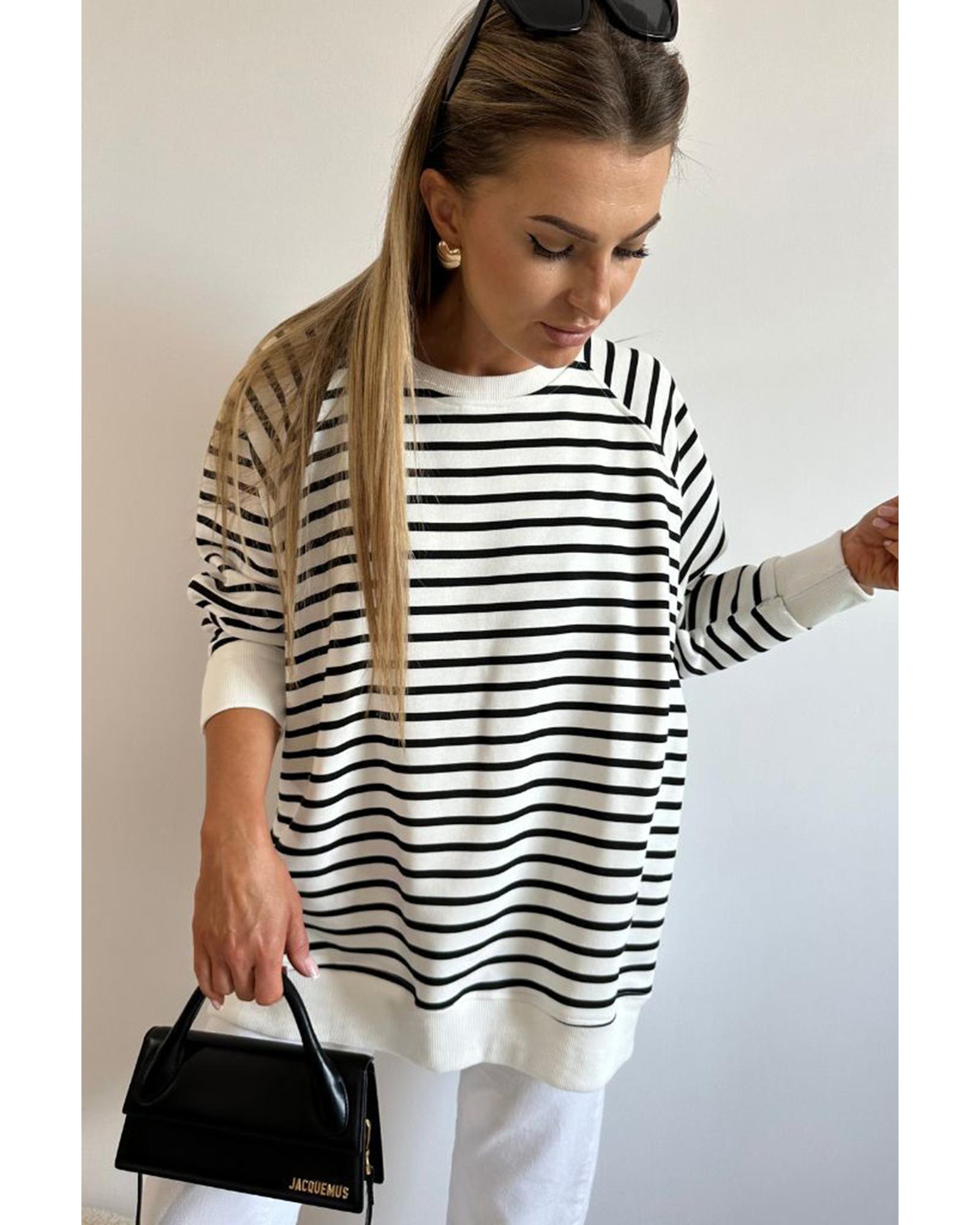 Black Stripe Raglan Sleeve Side Slits Loose Sweatshirt - Image 4