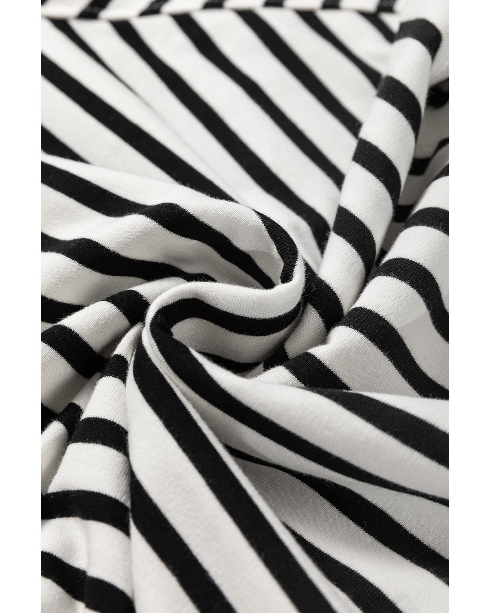 Black Stripe Raglan Sleeve Side Slits Loose Sweatshirt - Image 6