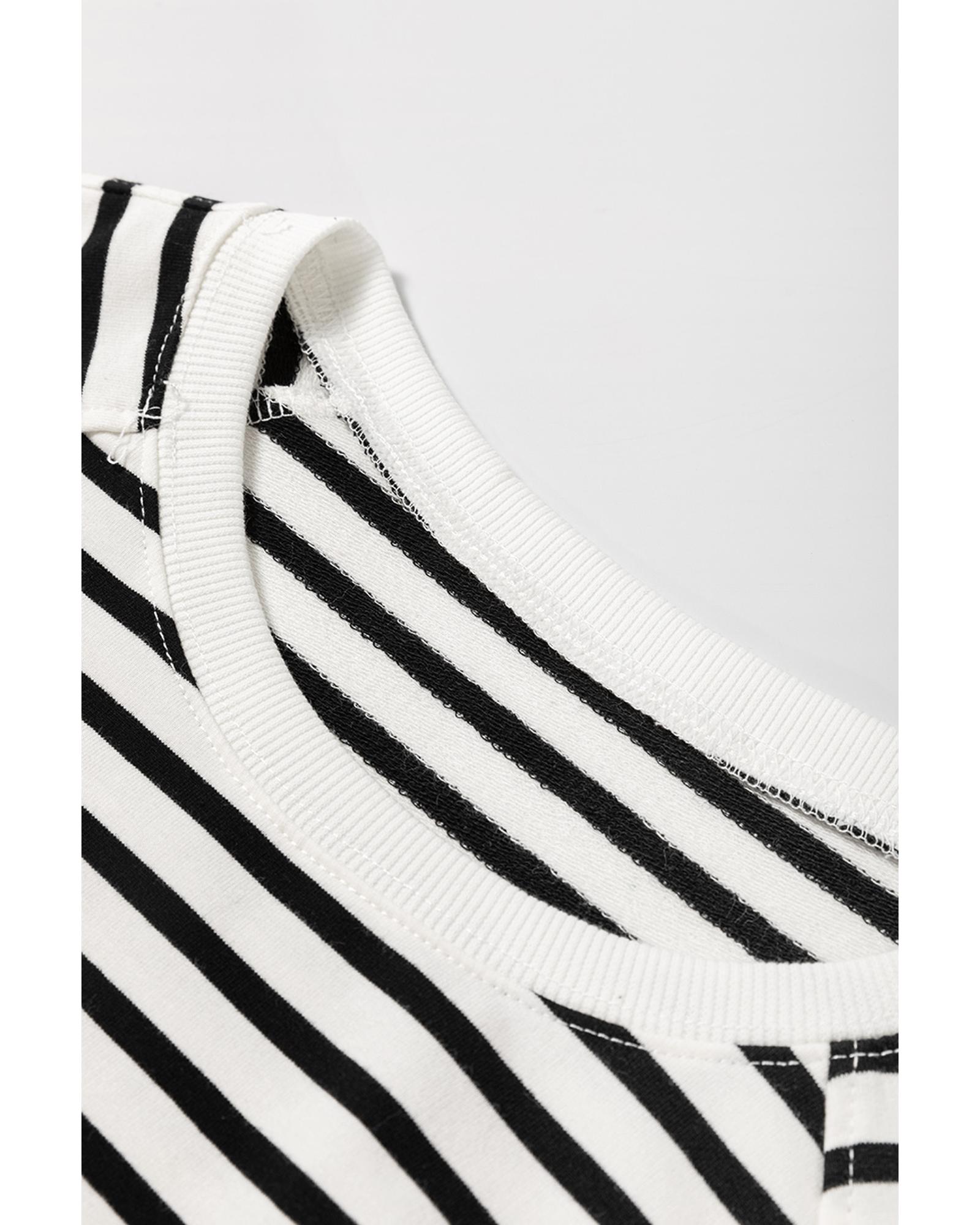 Black Stripe Raglan Sleeve Side Slits Loose Sweatshirt - Image 8