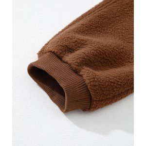 Brown Half Zip Fleece Pullover Sweatshirt