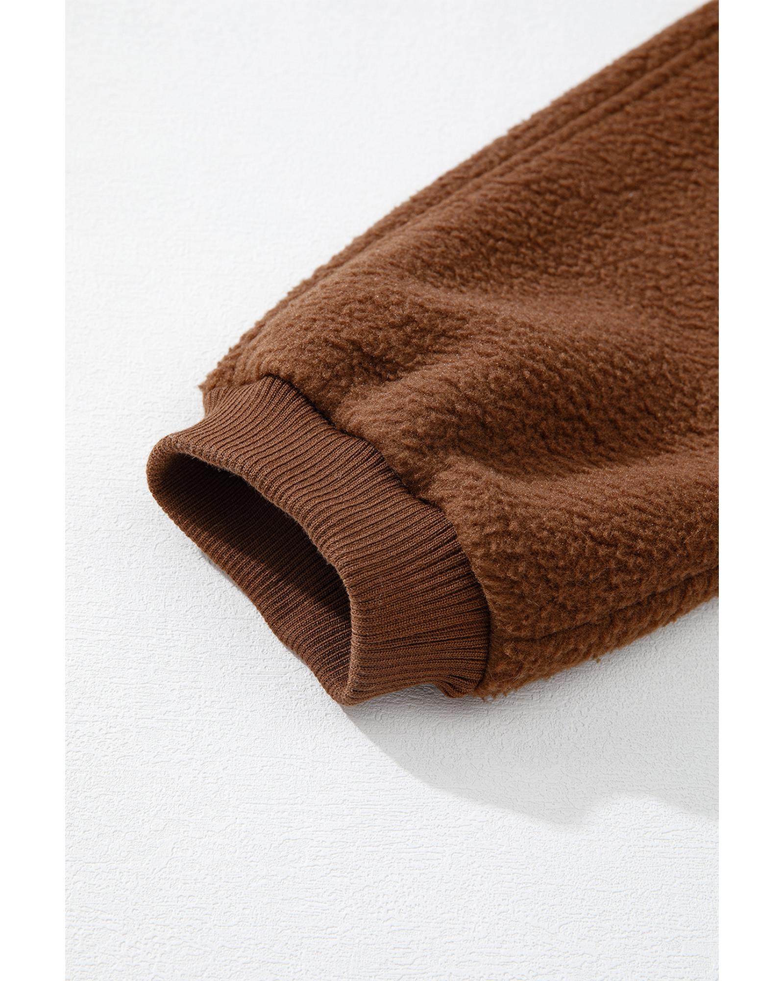 Brown Half Zip Fleece Pullover Sweatshirt