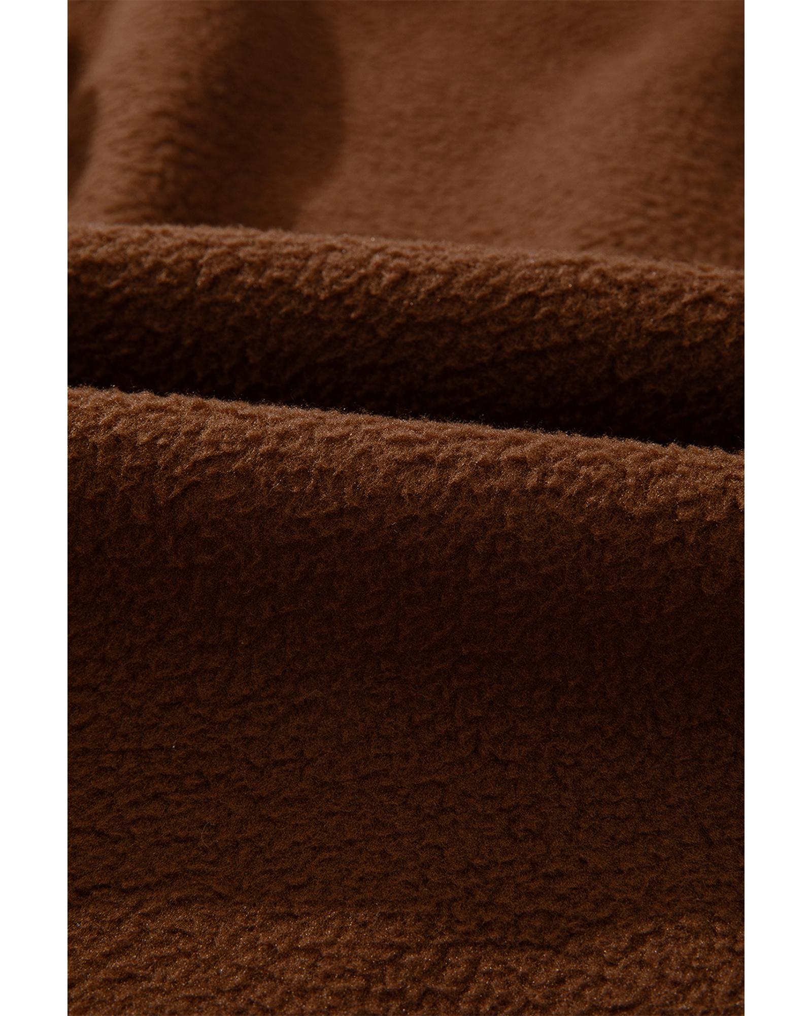 Brown Half Zip Fleece Pullover Sweatshirt - Image 3