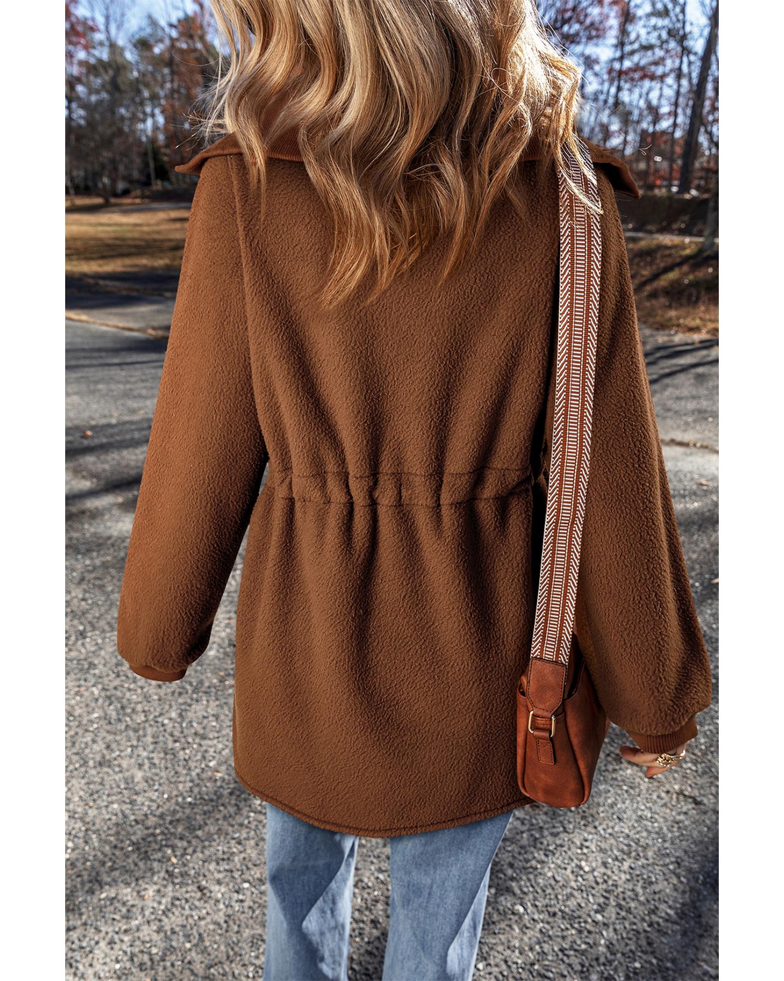 Brown Half Zip Fleece Pullover Sweatshirt - Image 4