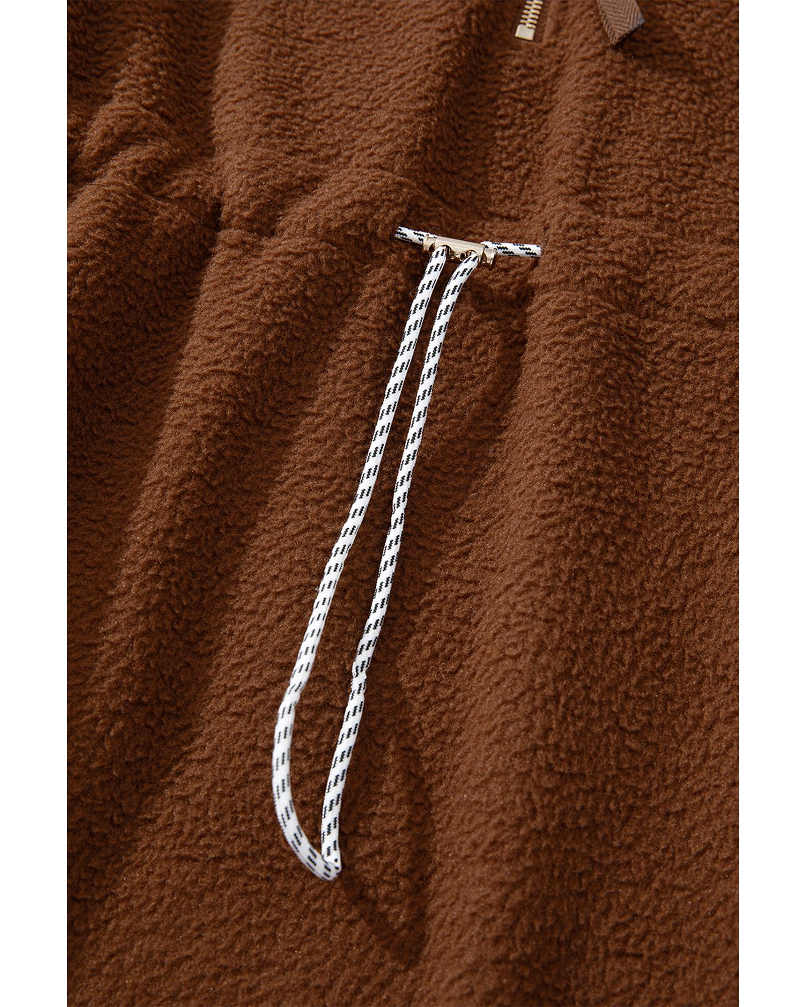 Brown Half Zip Fleece Pullover Sweatshirt - Image 5