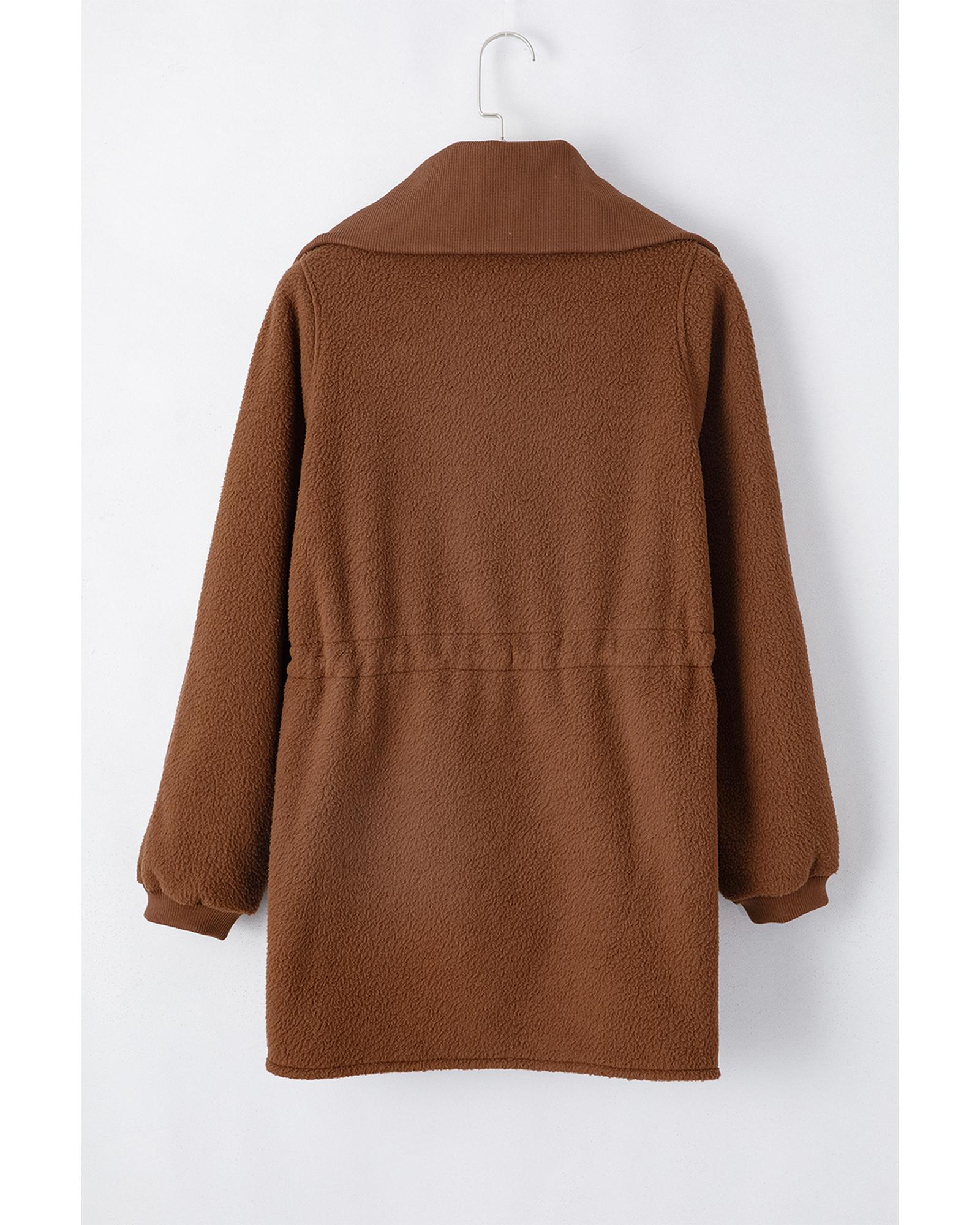 Brown Half Zip Fleece Pullover Sweatshirt - Image 7