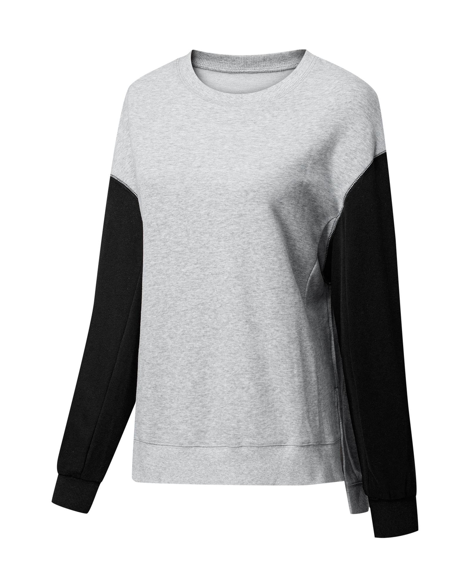 Gray Two Tone Patchwork Drop Shoulder Pullover Sweatshirt