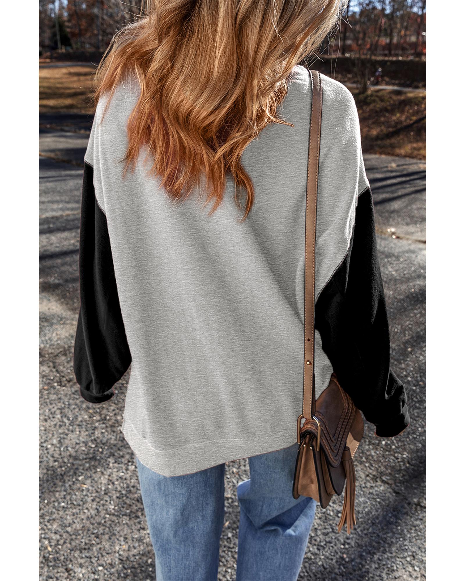 Gray Two Tone Patchwork Drop Shoulder Pullover Sweatshirt - Image 4