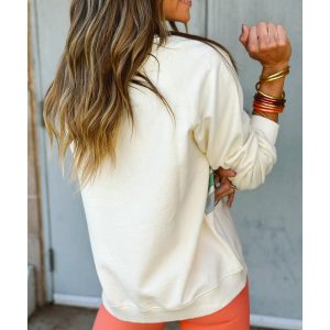 Apricot Rainbow Colorblock Striped Pullover Sweatshirt
