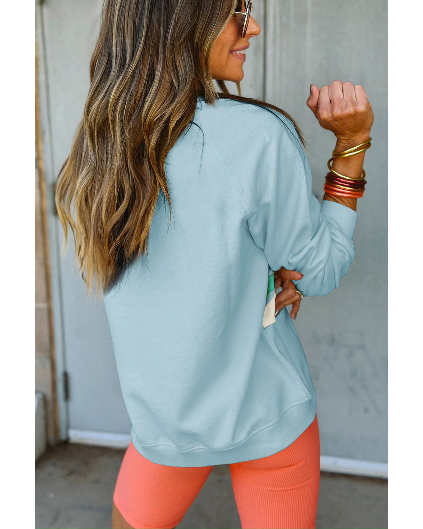 Beau Blue Rainbow Colorblock Striped Pullover Sweatshirt - Image 3