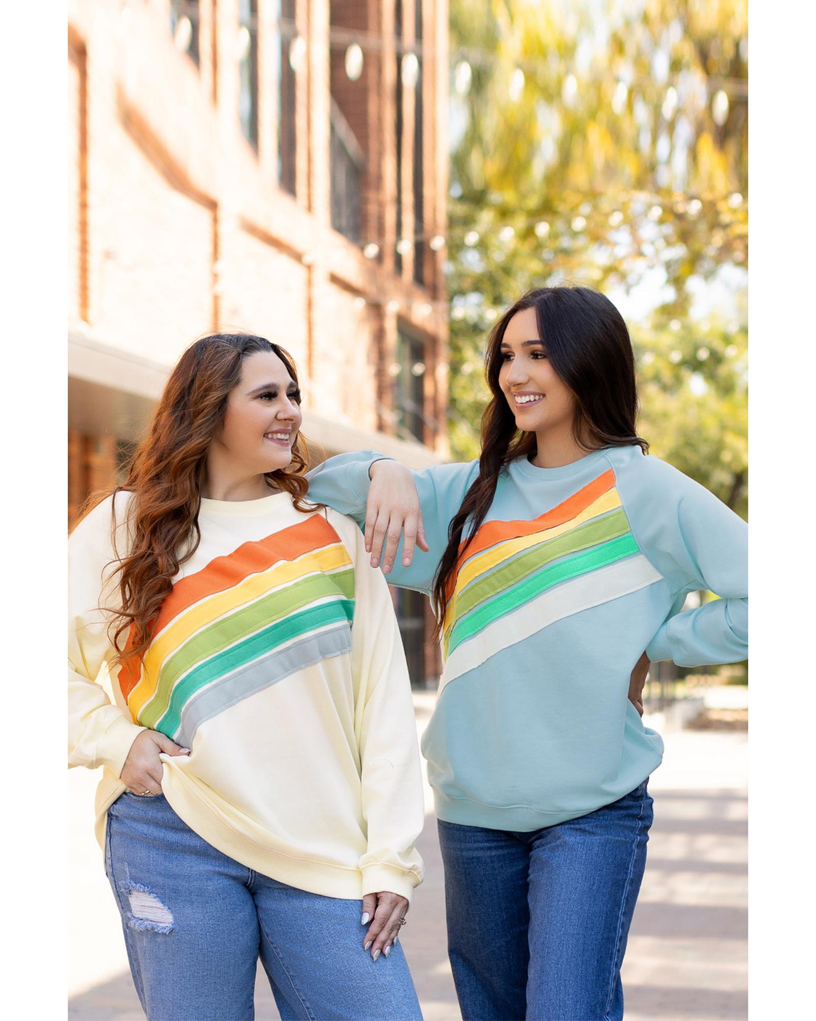 Beau Blue Rainbow Colorblock Striped Pullover Sweatshirt - Image 8