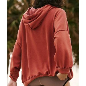 Red Clay Drop Shoulder Pocketed Baggy Drawstring Hoodie