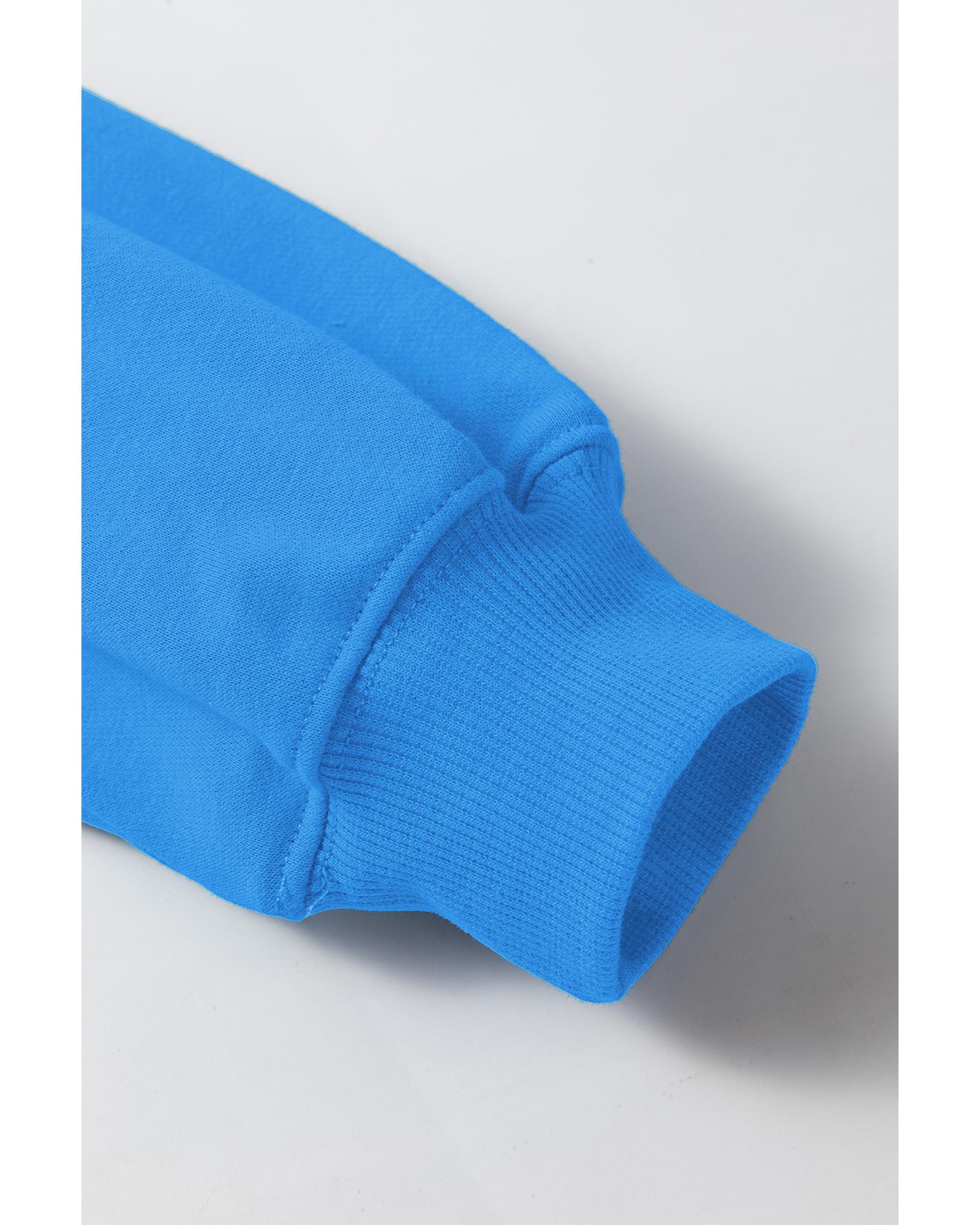 Sky Blue Solid Color Drop Shoulder Long Sleeve Basic Sweatshirt