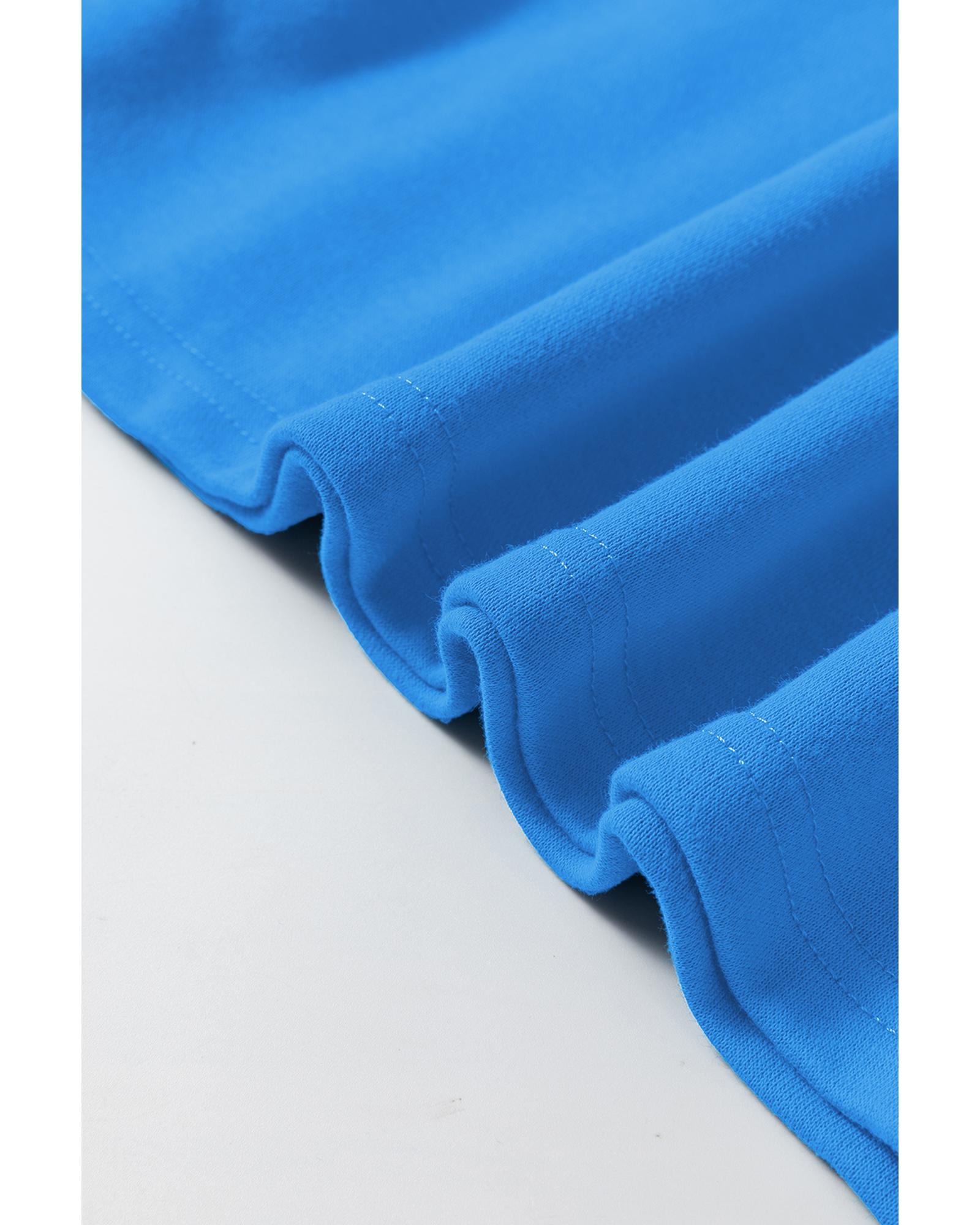Sky Blue Solid Color Drop Shoulder Long Sleeve Basic Sweatshirt - Image 3