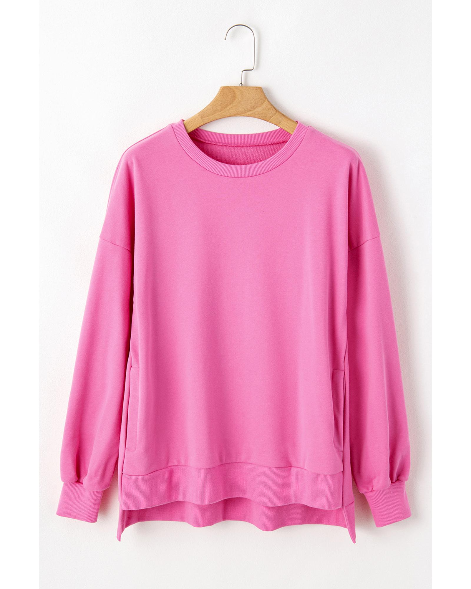 Bonbon Solid O Neck High Low Hem Pullover Sweatshirt - Image 3