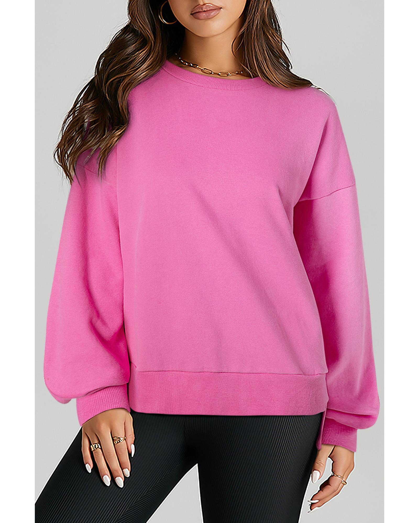 Bonbon Solid O Neck High Low Hem Pullover Sweatshirt - Image 7