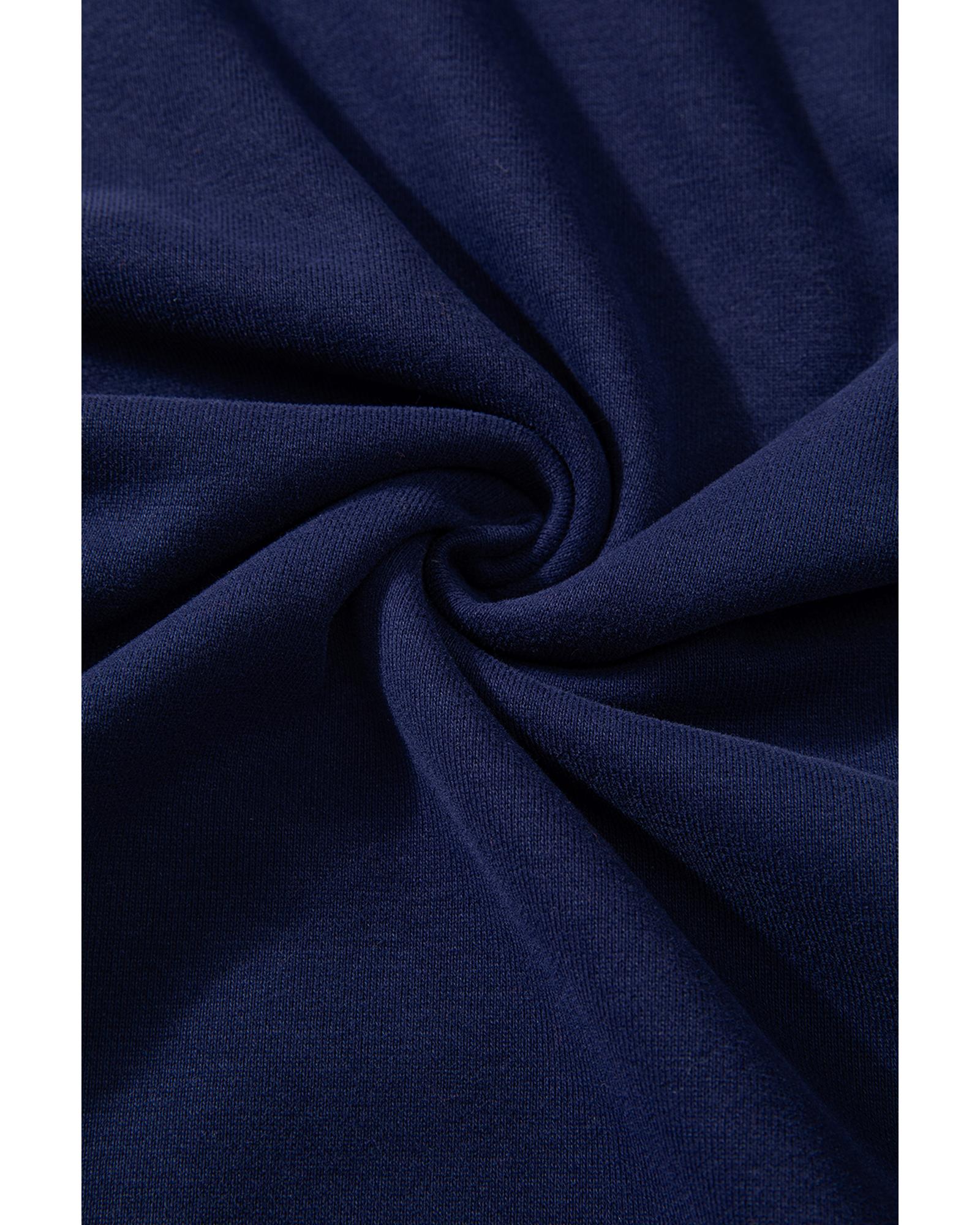 Navy Blue Solid O Neck High Low Hem Pullover Sweatshirt - Image 5