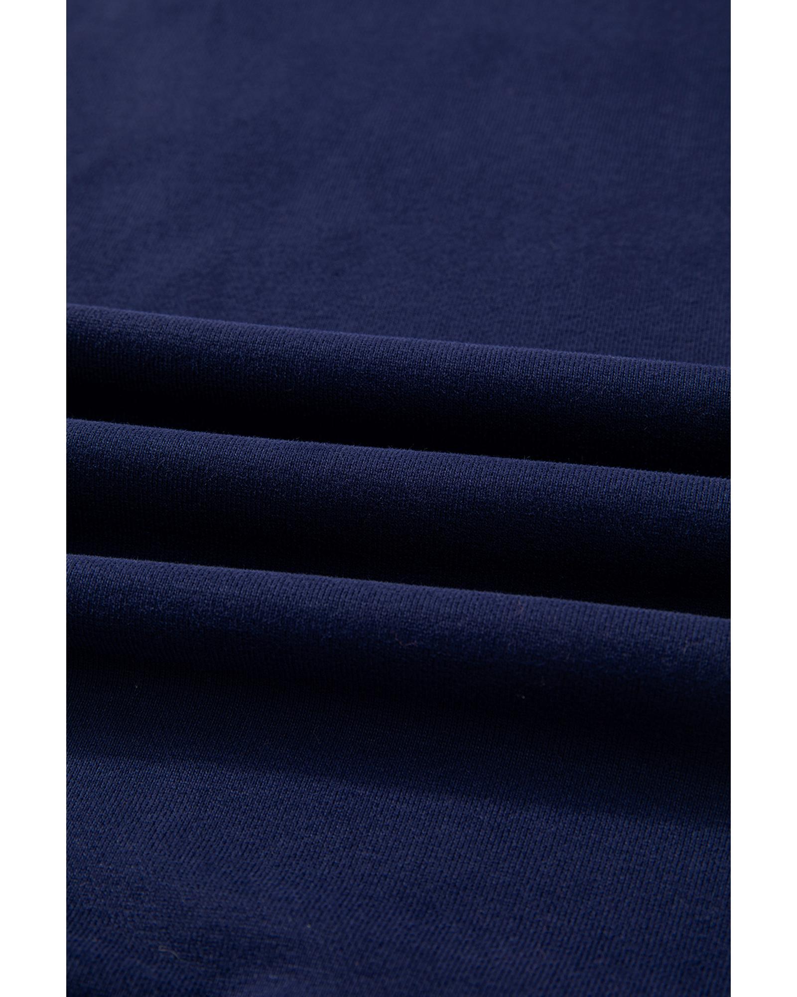 Navy Blue Solid O Neck High Low Hem Pullover Sweatshirt - Image 8