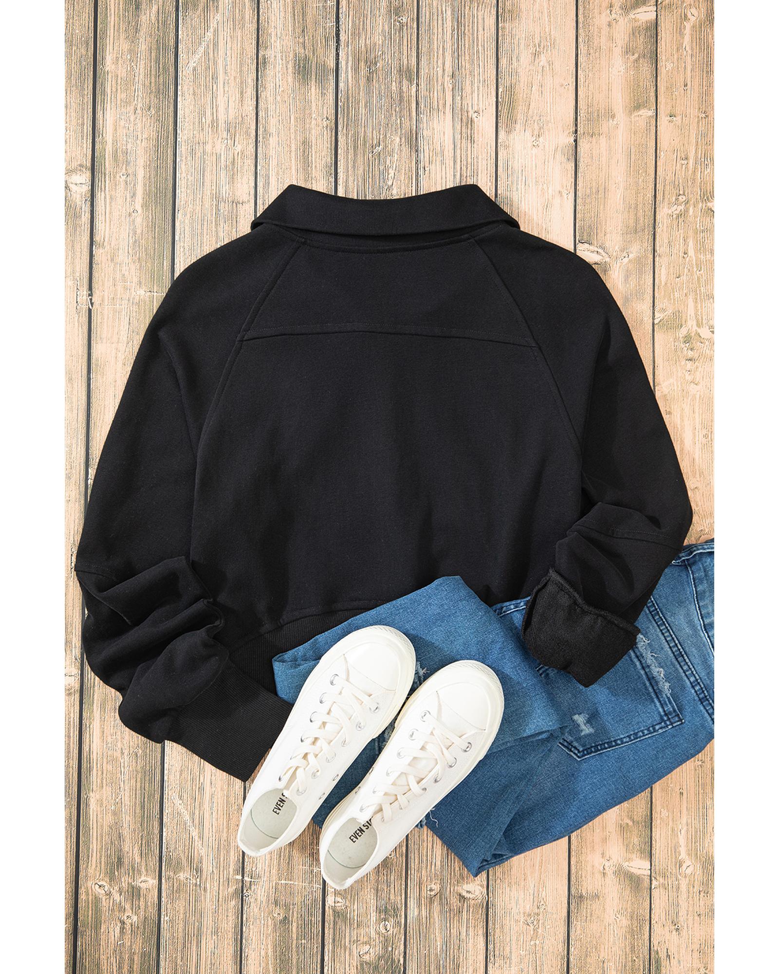 Black Quarter Zip Stand Neck Kangaroo Pocket Sweatshirt - Image 3