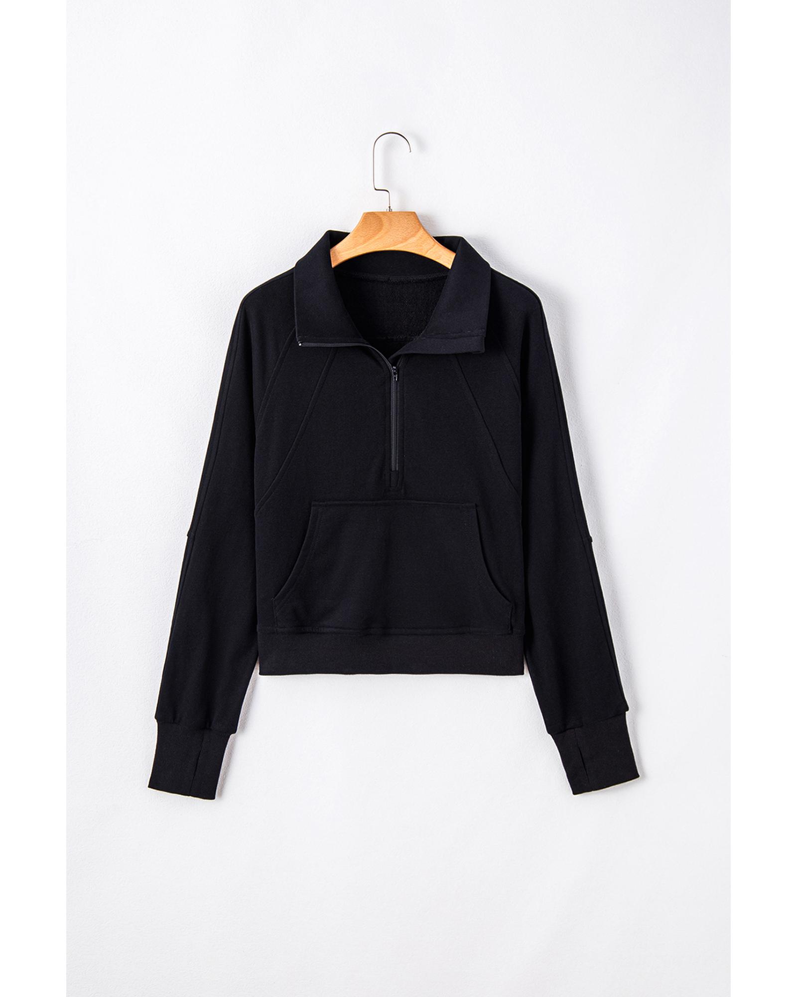 Black Quarter Zip Stand Neck Kangaroo Pocket Sweatshirt - Image 4