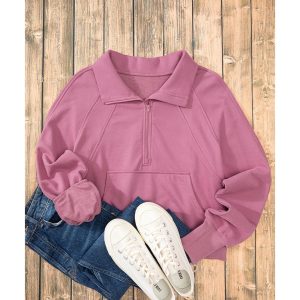 Valerian Quarter Zip Stand Neck Kangaroo Pocket Sweatshirt