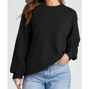 Black Plain Drop Shoulder Crewneck Pullover Sweatshirt