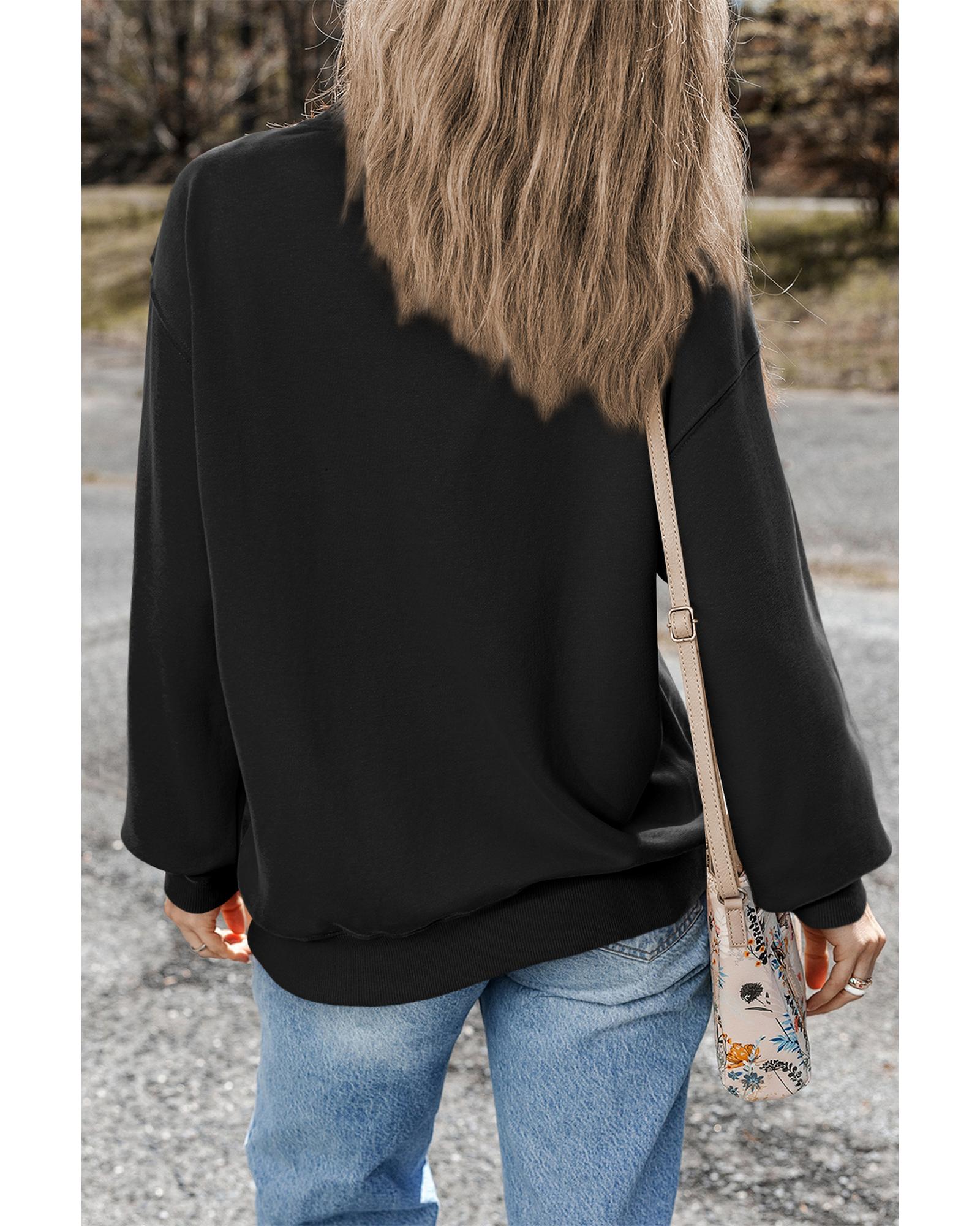 Black Plain Drop Shoulder Crewneck Pullover Sweatshirt - Image 4