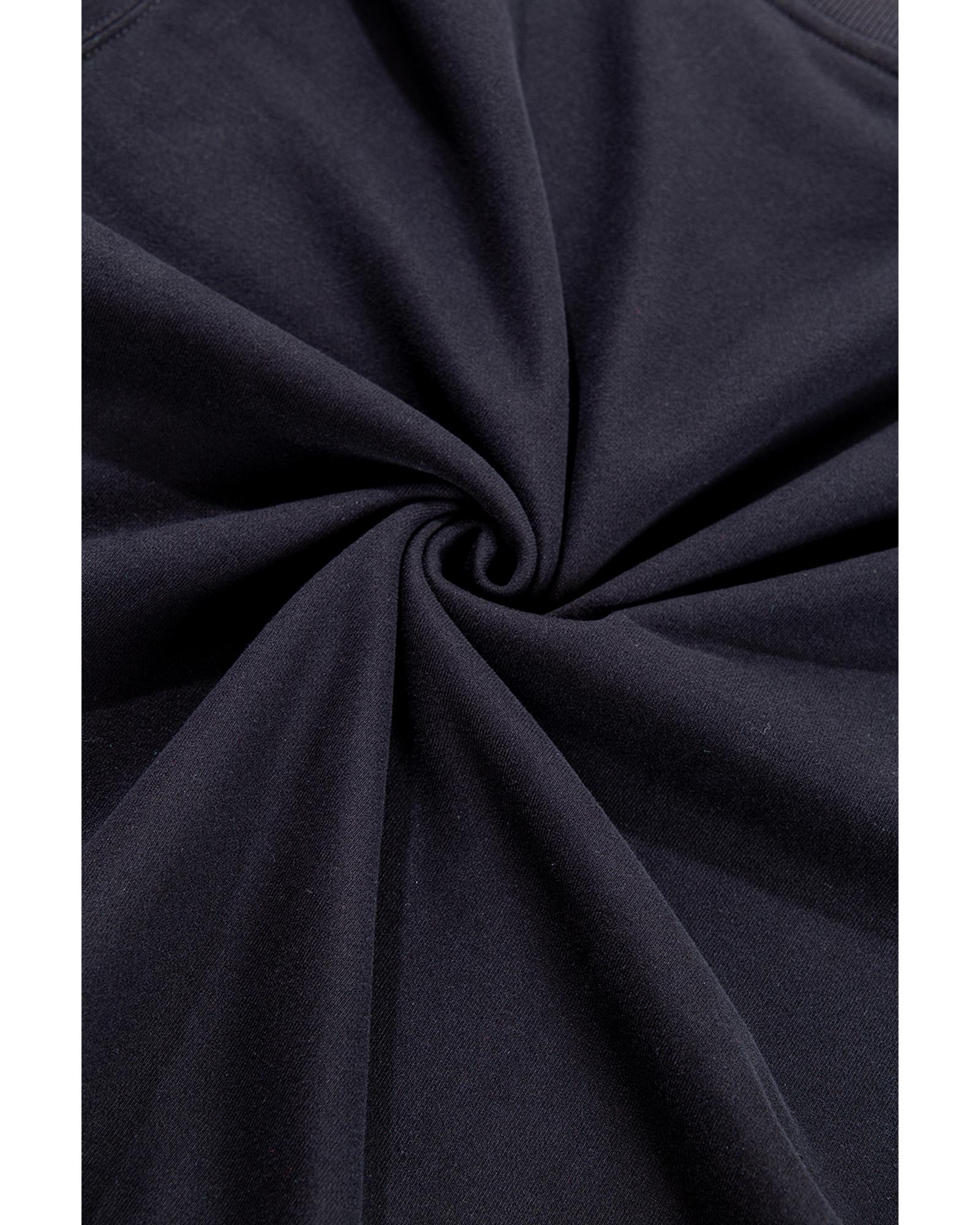 Black Plain Drop Shoulder Crewneck Pullover Sweatshirt - Image 7