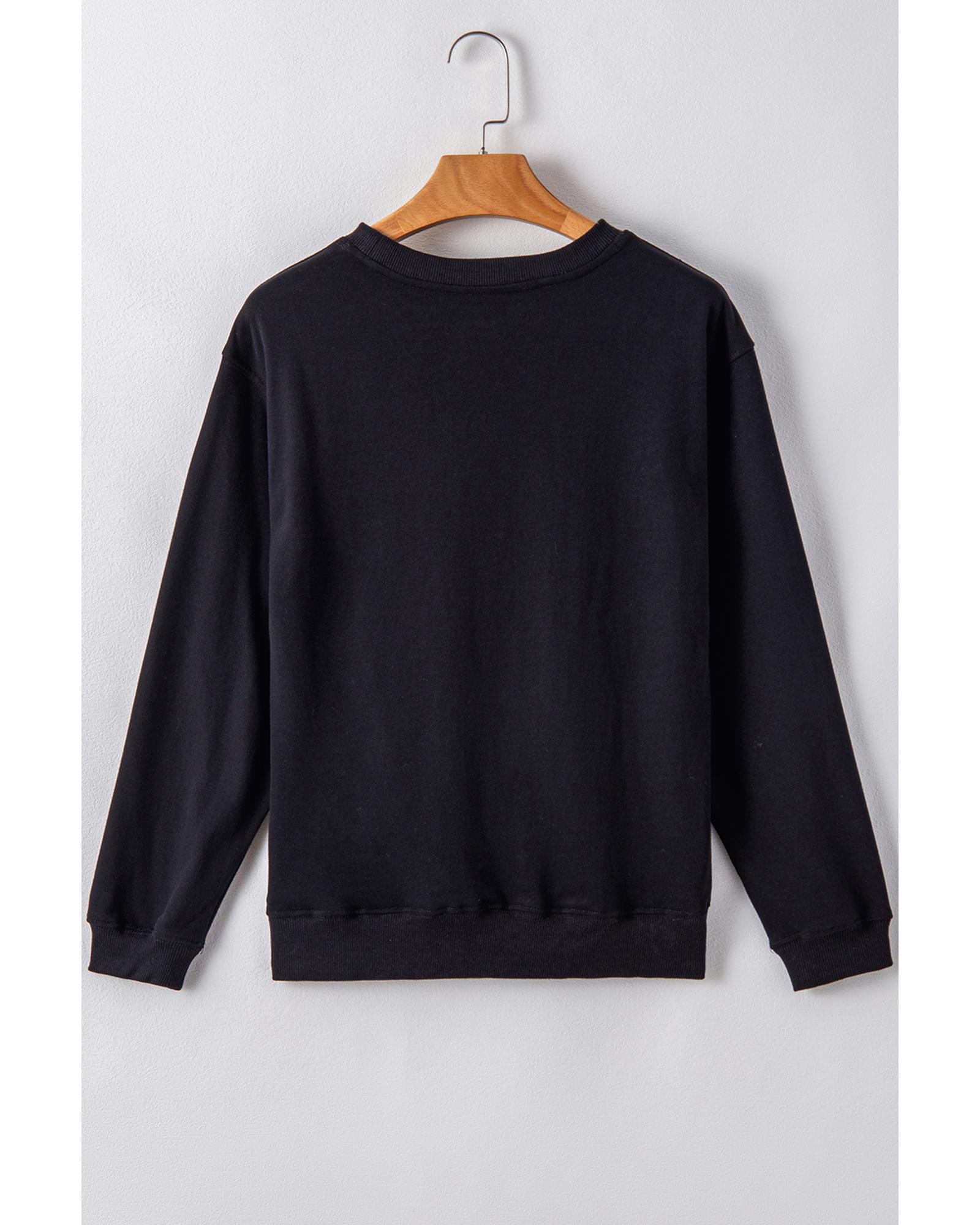 Black Plain Drop Shoulder Crewneck Pullover Sweatshirt - Image 8