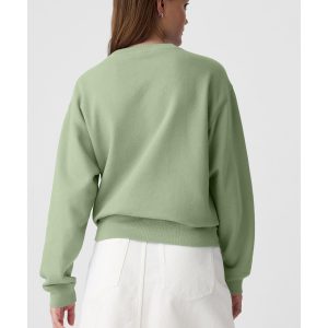 Smoke Green Plain Drop Shoulder Crewneck Pullover Sweatshirt