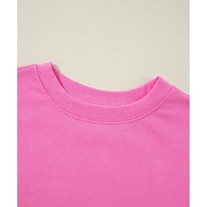 Bonbon Plain Drop Shoulder Crewneck Pullover Sweatshirt