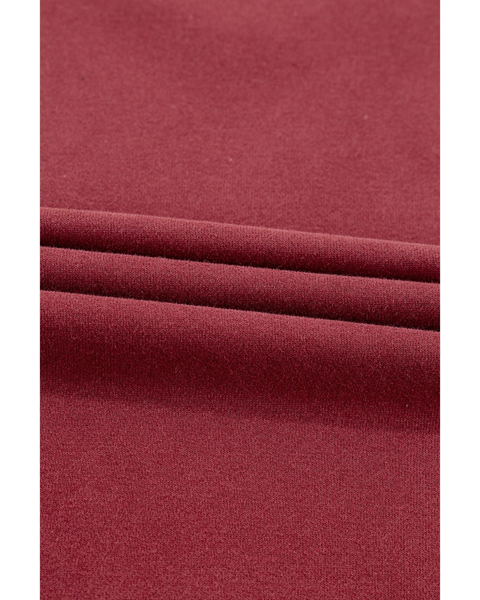 Burgundy Plain Drop Shoulder Crewneck Pullover Sweatshirt