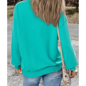 Aruba Blue Plain Drop Shoulder Crewneck Pullover Sweatshirt