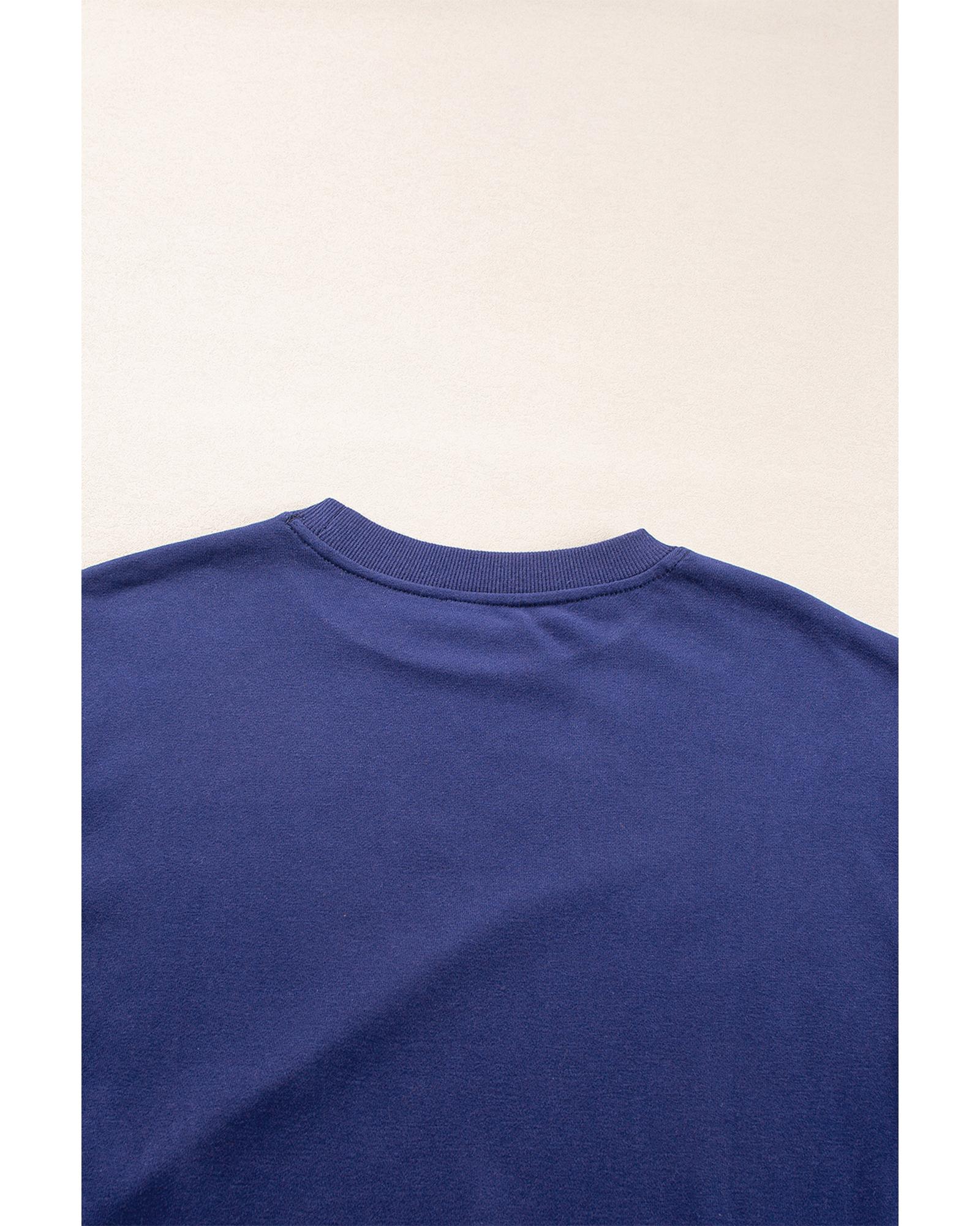 Navy Blue Plain Drop Shoulder Crewneck Pullover Sweatshirt - Image 5