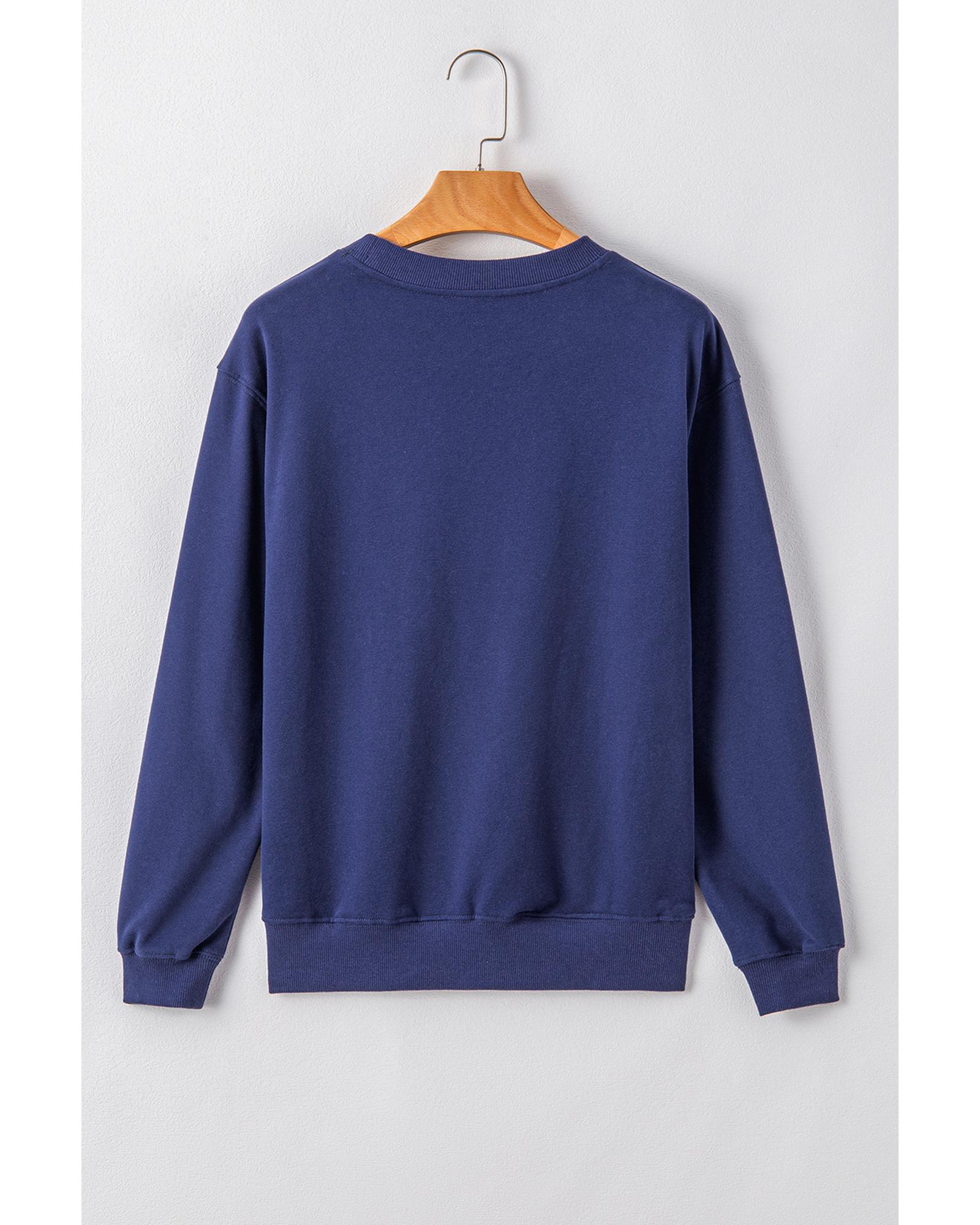 Navy Blue Plain Drop Shoulder Crewneck Pullover Sweatshirt - Image 8