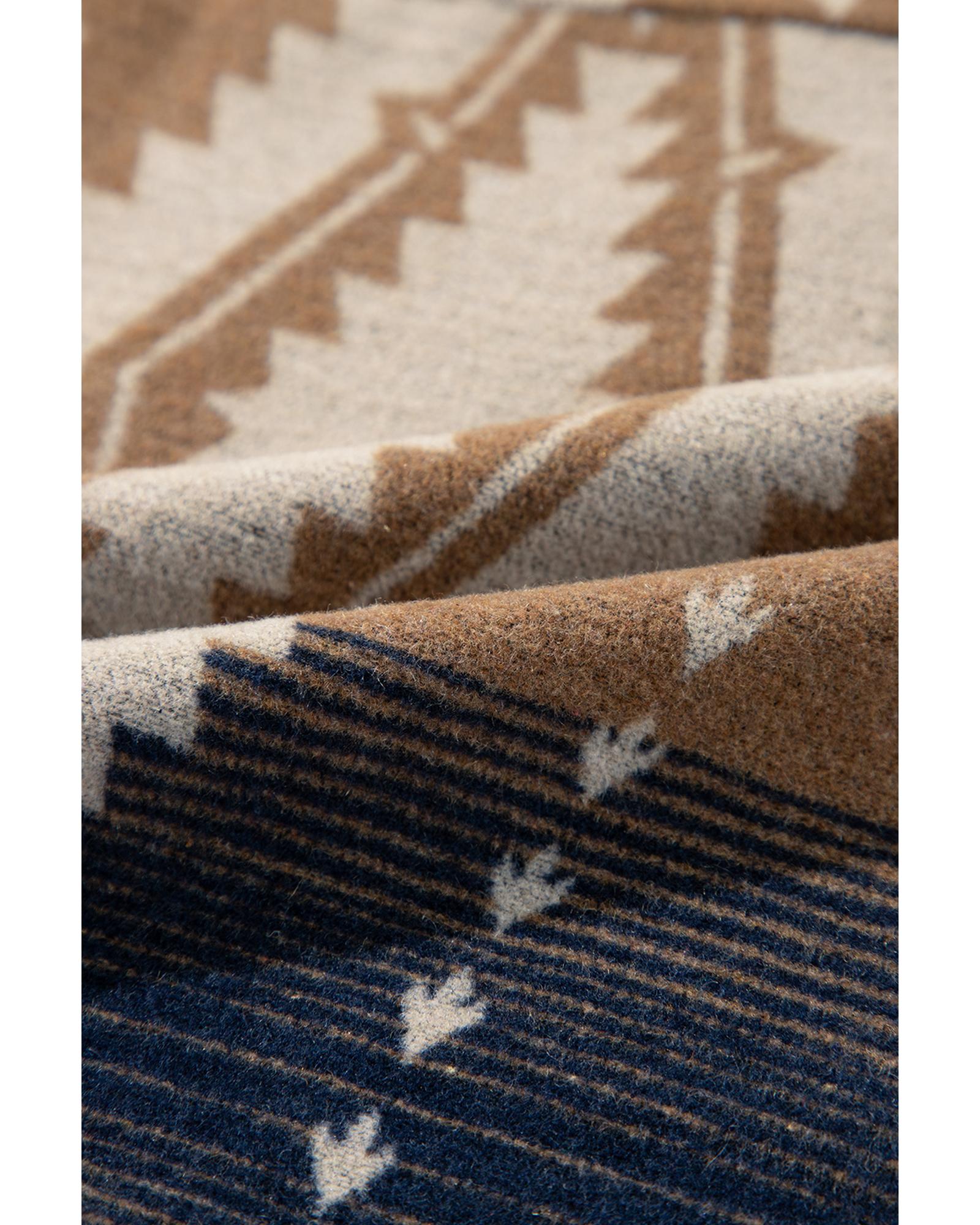 Brown Western Aztec Collared Button-up Sweatshirt