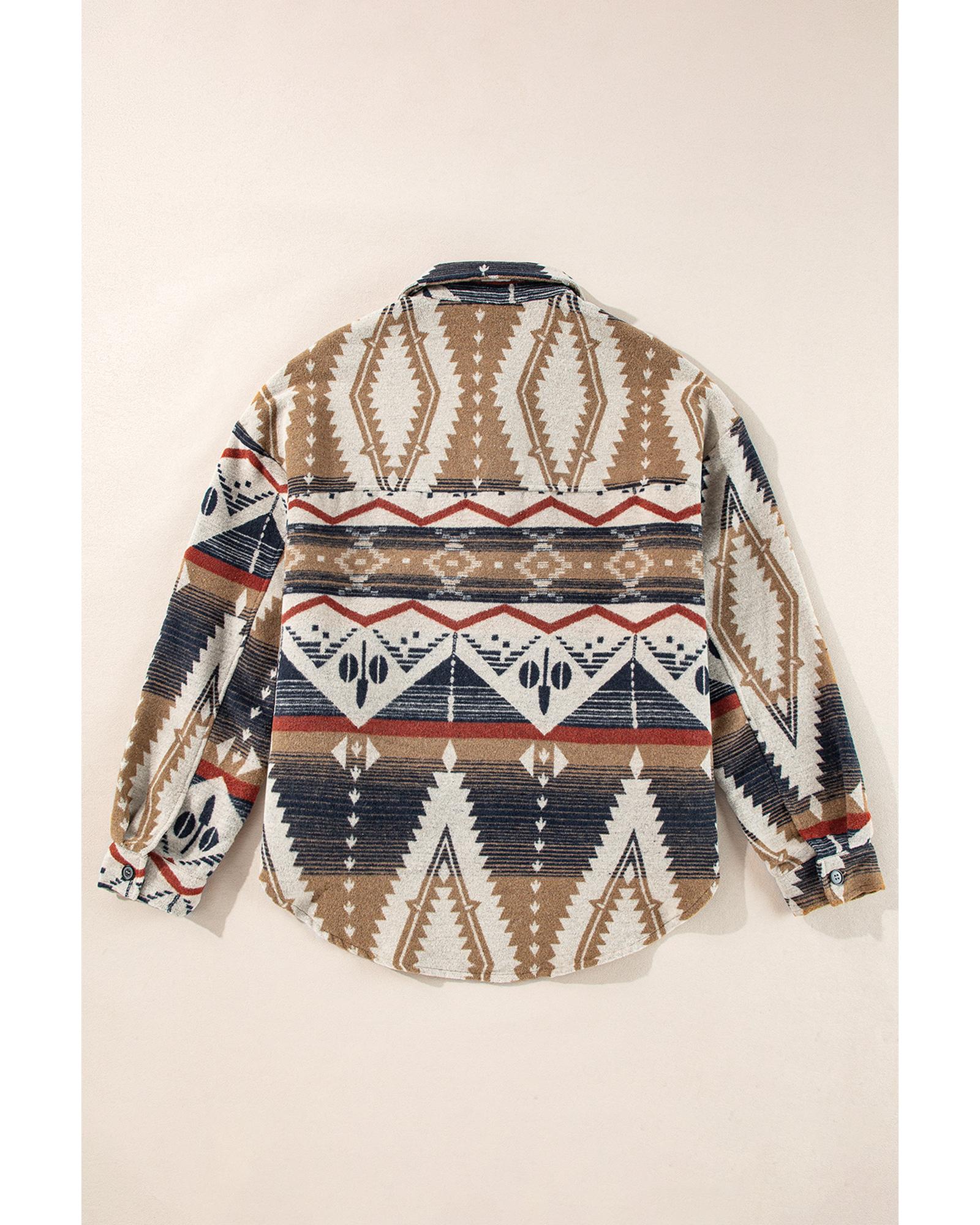 Brown Western Aztec Collared Button-up Sweatshirt - Image 3