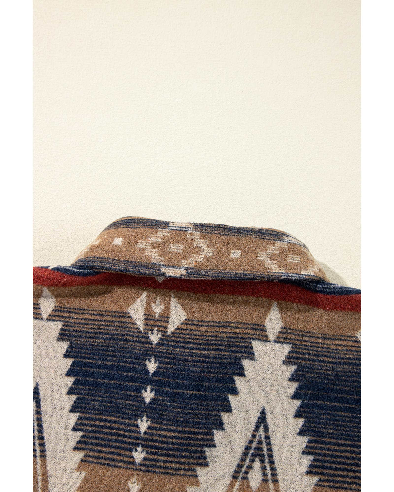 Brown Western Aztec Collared Button-up Sweatshirt - Image 4