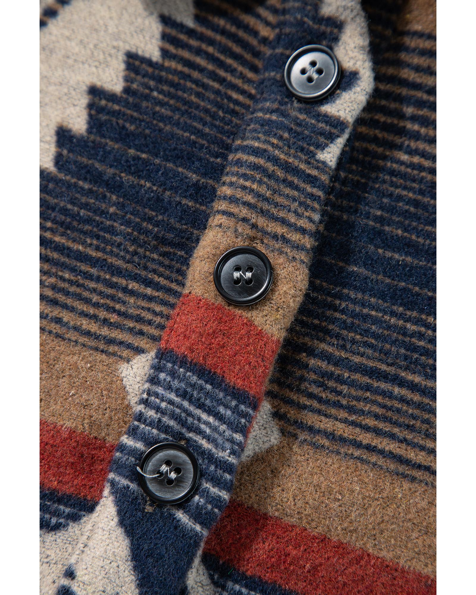 Brown Western Aztec Collared Button-up Sweatshirt - Image 5