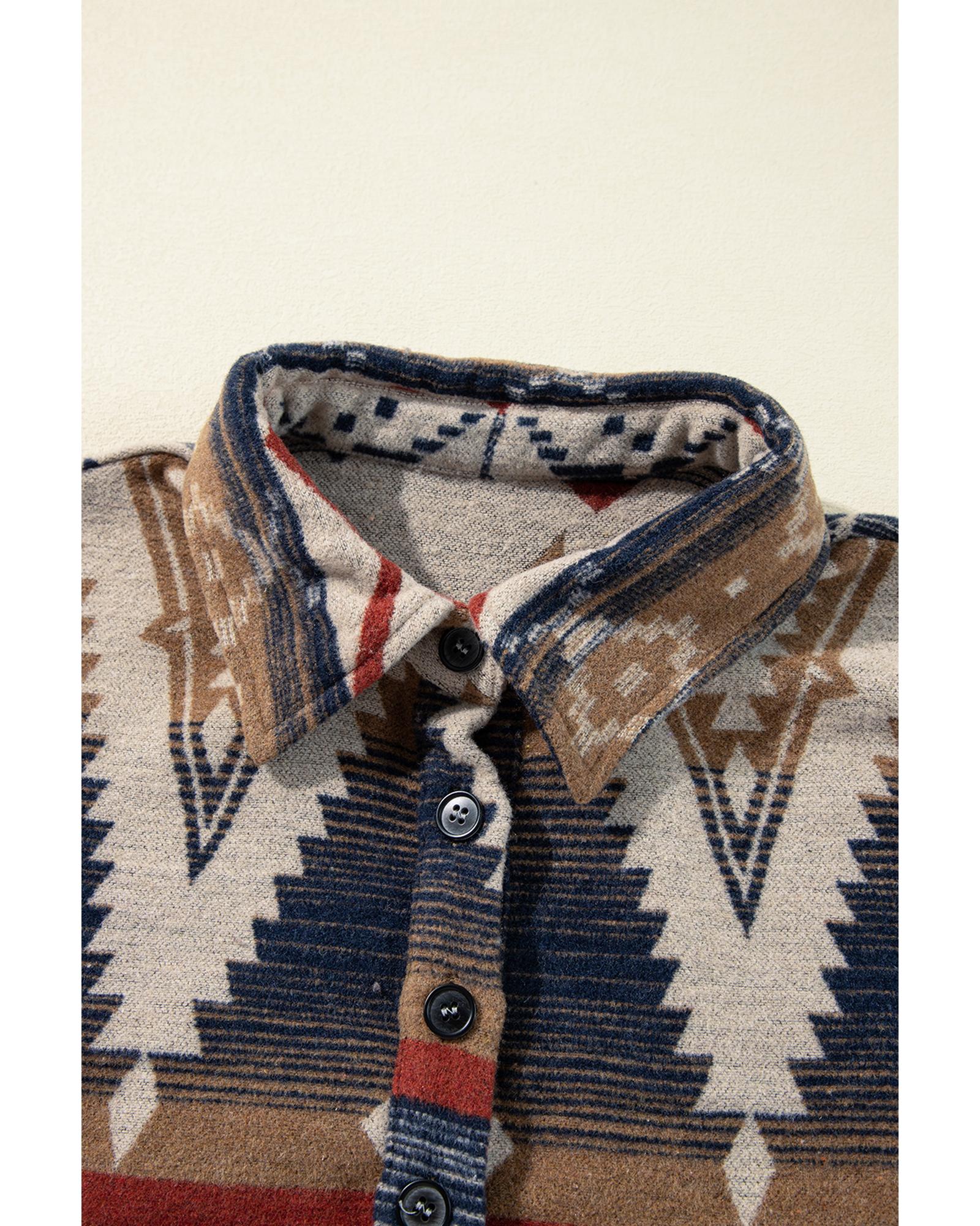 Brown Western Aztec Collared Button-up Sweatshirt - Image 7