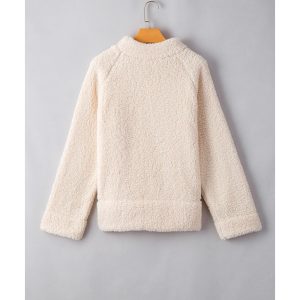 White Solid Fleece High Neck Drop Shoulder Pullover Sweatshirt