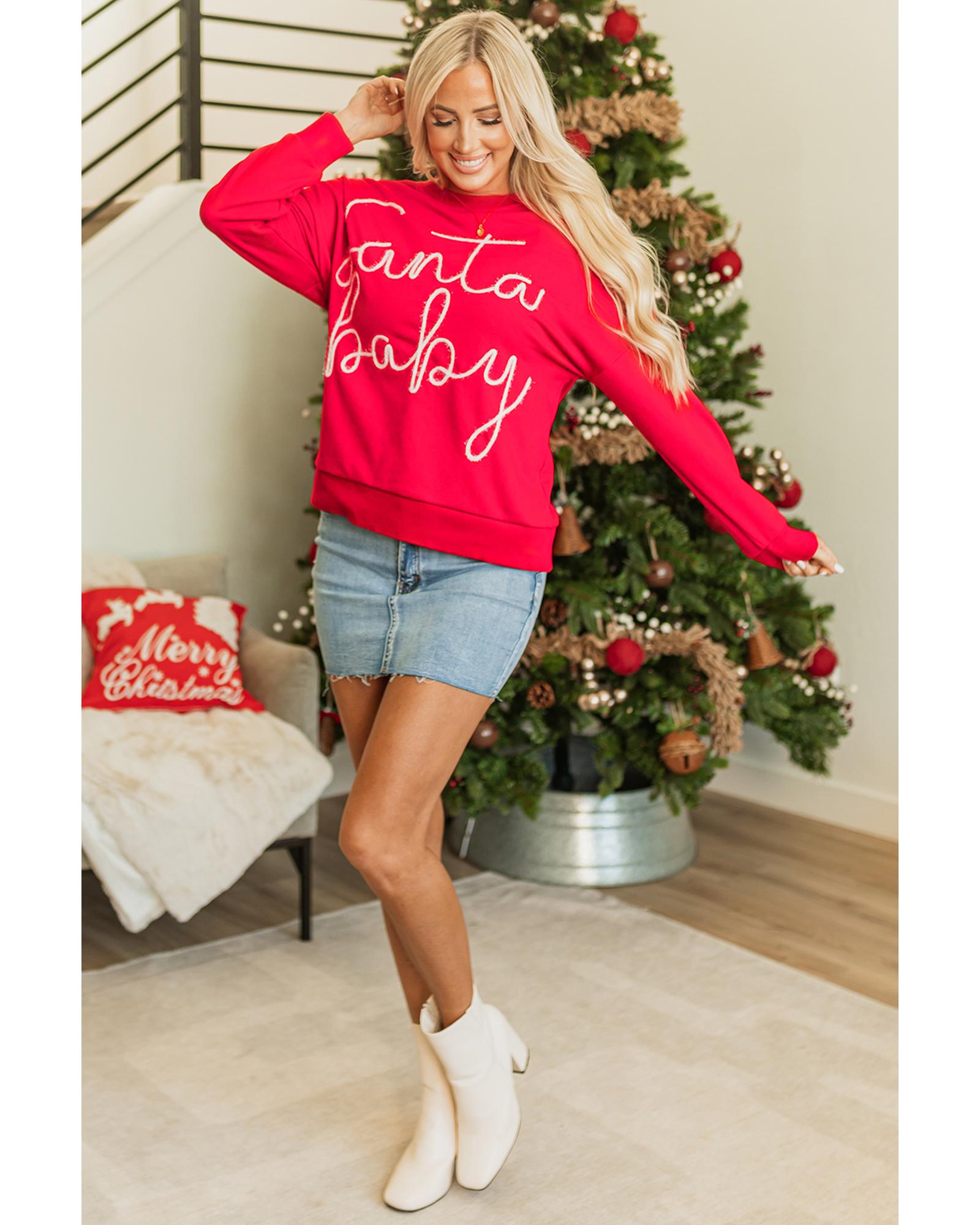 Fiery Red Christmas Santa Baby Tinsel Graphic Sweatshirt - Image 2