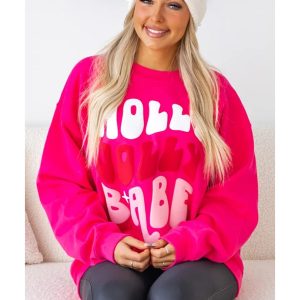 Rose Red Christmas Holly Jolly Babe Graphic Oversized Sweatshirt