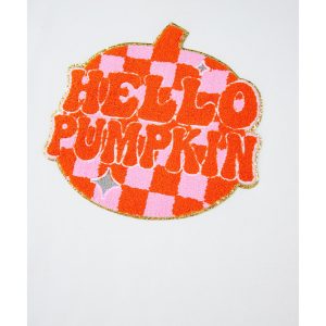 White Terry Halloween Pumpkin Patched Pattern Pullover Sweatshirt