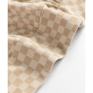 Khaki Checkered Print Kangaroo Pocket Drawstring Hoodie